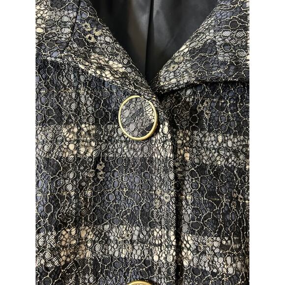 CHICO'S Black Tan Plaid Gold Lace Overlay 3/4 Sleeve Blazer Jacket Size 2 LARGE - Picture 10 of 15